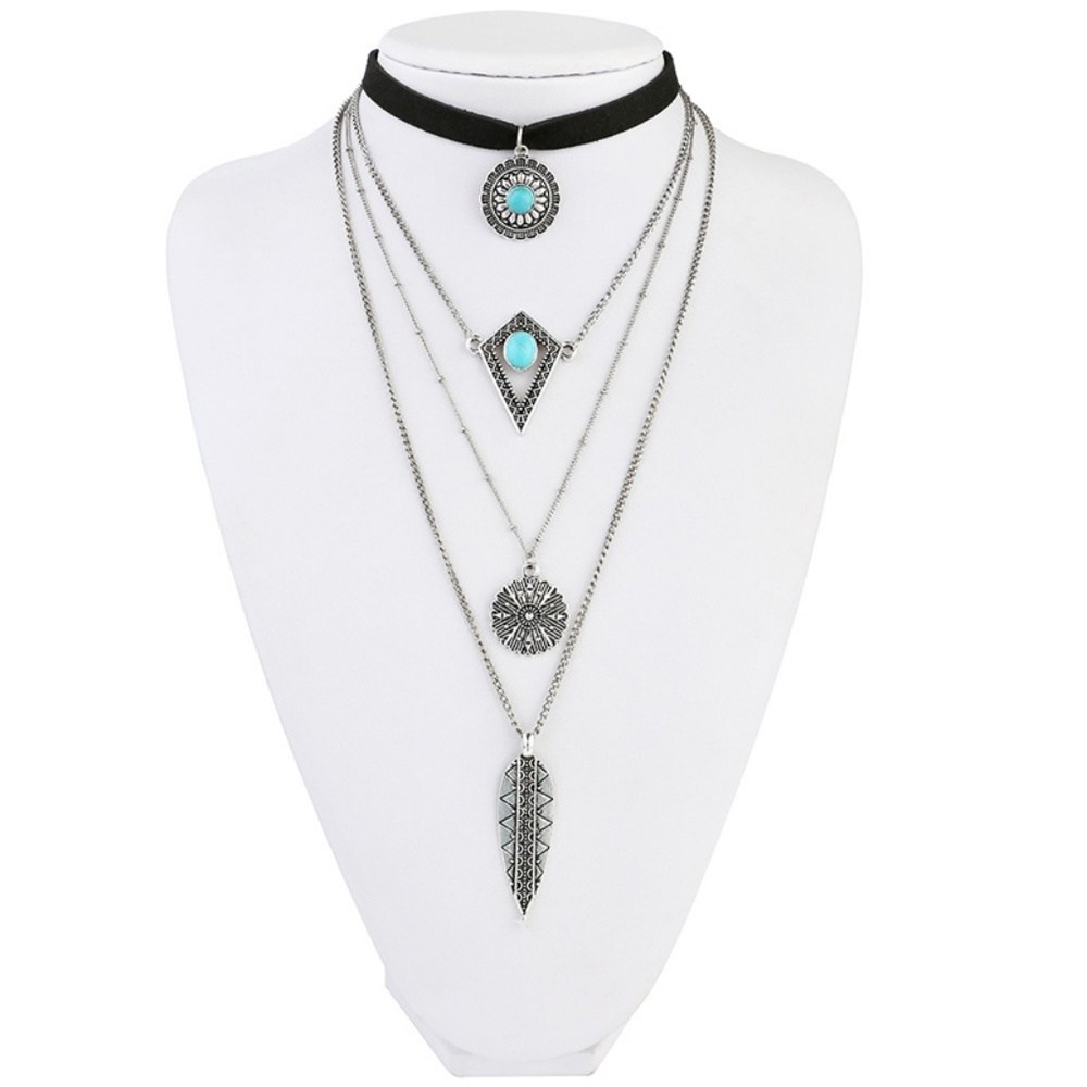 N13 | Boho Multi Layer Black Chocker Neklace - Picture 1 of 5